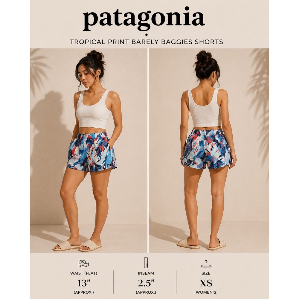 Patagonia Baggies Shorts Womens XS‎ Blue Red Tropical Feather Print 100% Nylon